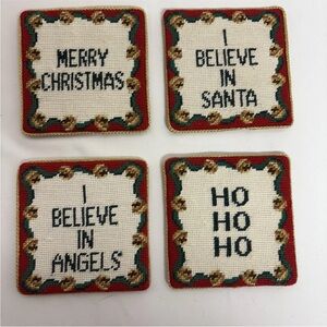 Vintage Embroidered Set of 4 Christmas Coasters 4”x4”, EUC